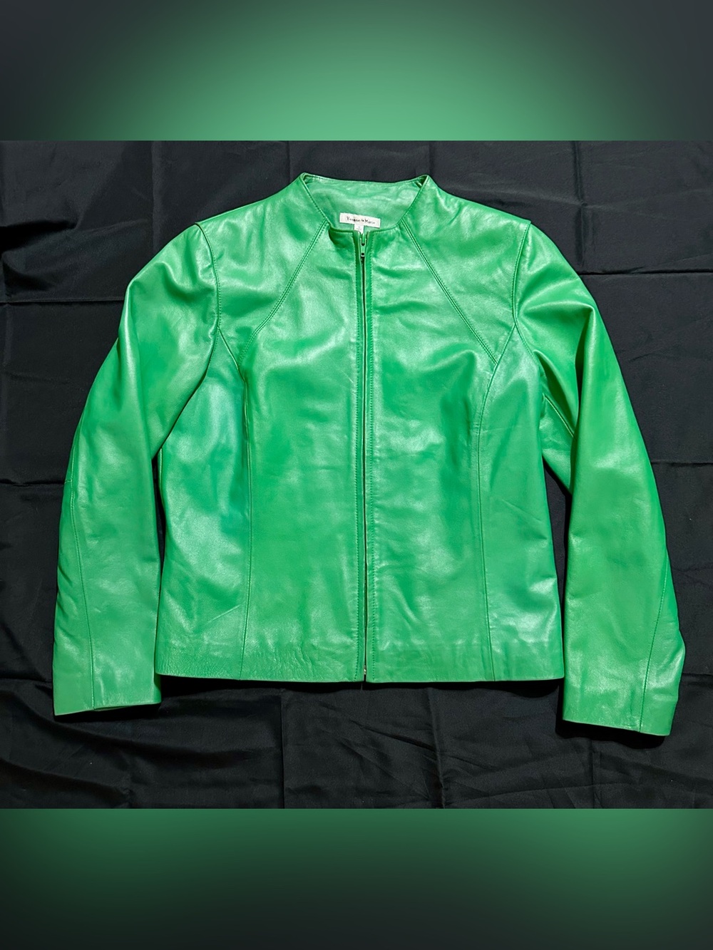 Emerald Green Leather Zip Jacket for Women